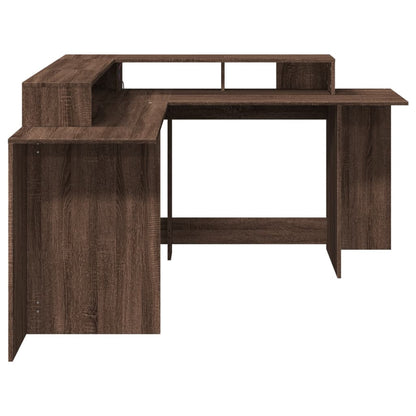 Scrivania con Luci LED Marrone Rovere 152x152x91 cm Truciolato - homemem39