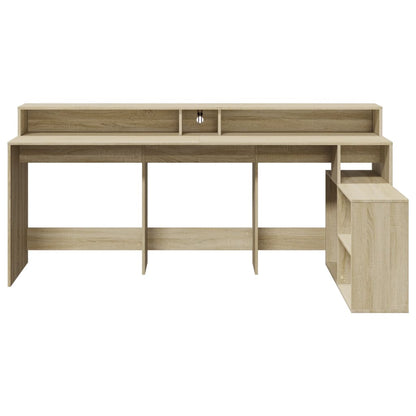 Scrivania con Luci LED Rovere Sonoma 200x104x91cm in Truciolato - homemem39