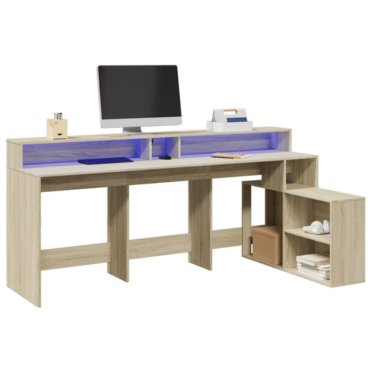 Scrivania con Luci LED Rovere Sonoma 200x104x91cm in Truciolato - homemem39