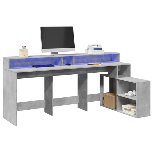 Scrivania con Luci LED Grigio Cemento 200x104x91 cm Truciolato - homemem39