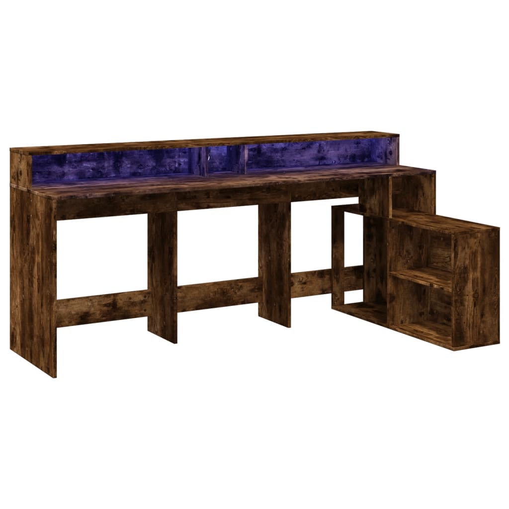 Scrivania con Luci LED Rovere Fumo 200x104x91 cm in Truciolato - homemem39