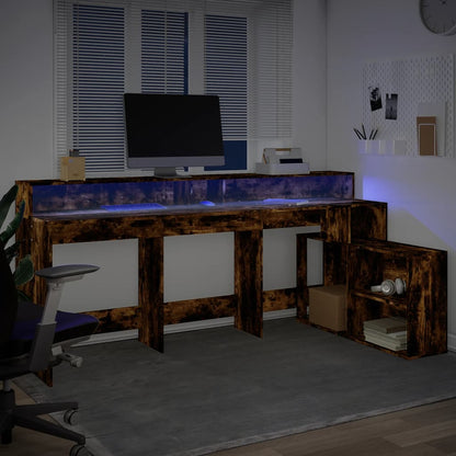Scrivania con Luci LED Rovere Fumo 200x104x91 cm in Truciolato - homemem39