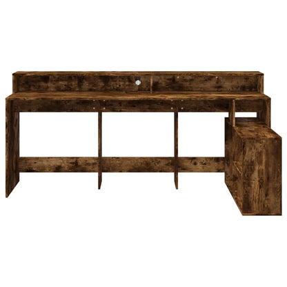 Scrivania con Luci LED Rovere Fumo 200x104x91 cm in Truciolato - homemem39