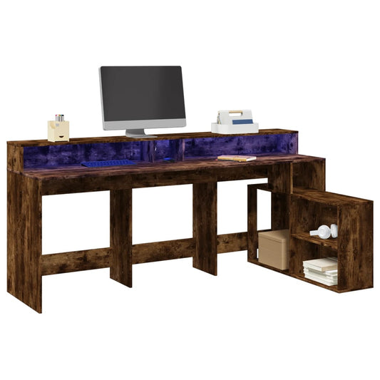 Scrivania con Luci LED Rovere Fumo 200x104x91 cm in Truciolato - homemem39