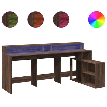 Scrivania con Luci LED Marrone Rovere 200x104x91 cm Truciolato - homemem39