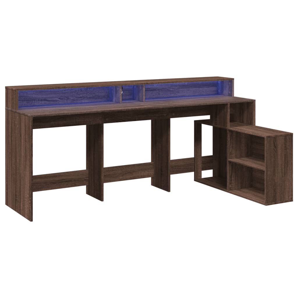 Scrivania con Luci LED Marrone Rovere 200x104x91 cm Truciolato - homemem39