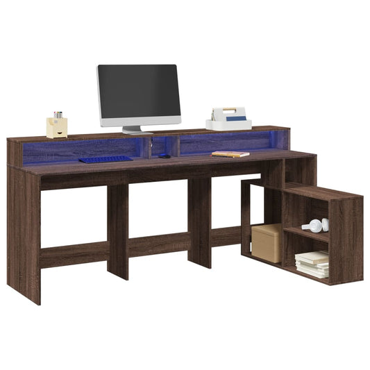 Scrivania con Luci LED Marrone Rovere 200x104x91 cm Truciolato - homemem39