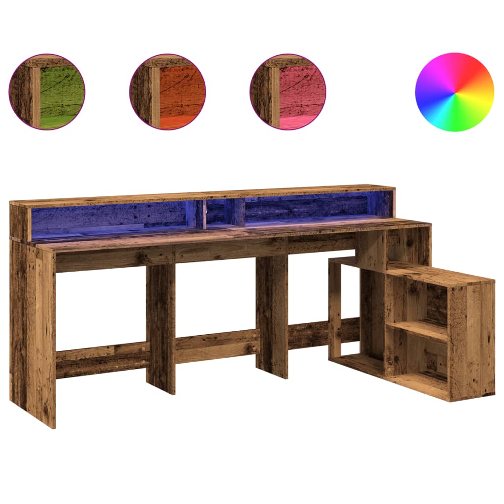 Scrivania con Luci LED Legno Antico 200x104x91 cm in Truciolato
