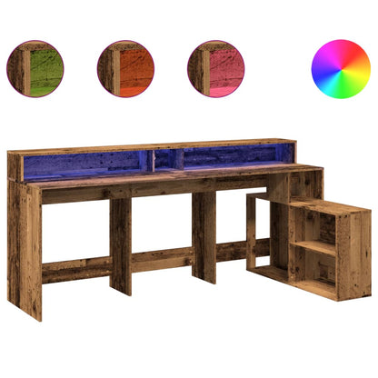Scrivania con Luci LED Legno Antico 200x104x91 cm in Truciolato - homemem39