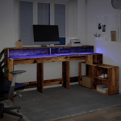 Scrivania con Luci LED Legno Antico 200x104x91 cm in Truciolato - homemem39