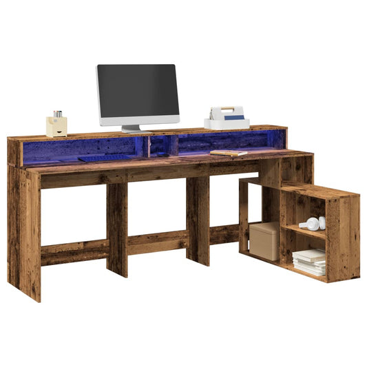 Scrivania con Luci LED Legno Antico 200x104x91 cm in Truciolato - homemem39