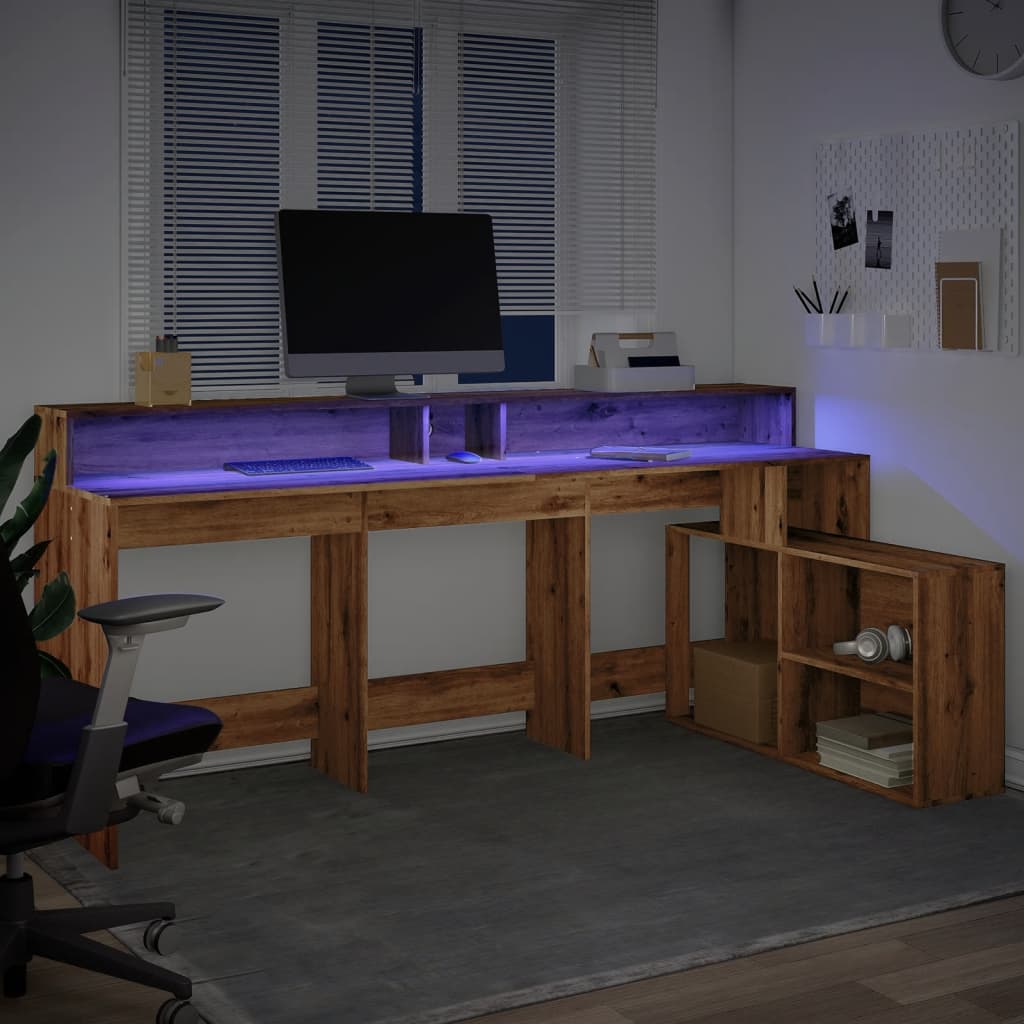 Scrivania a Luci LED Rovere Artigianale 200x104x91cm Truciolato - homemem39