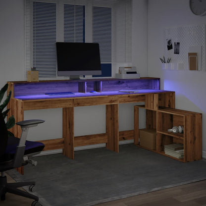 Scrivania a Luci LED Rovere Artigianale 200x104x91cm Truciolato - homemem39