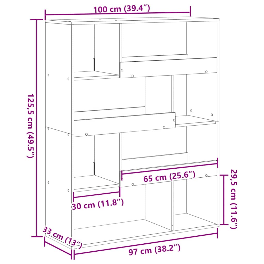 Divisorio Stanza Grigio Cemento 100x33x125,5 cm in Truciolato