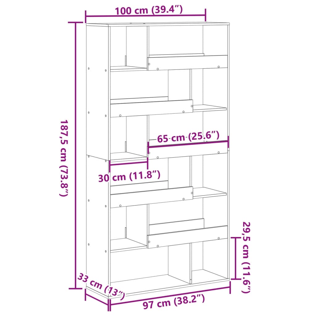 Libreria Rovere Fumo 100x33x187,5 cm in Truciolato | homemem39