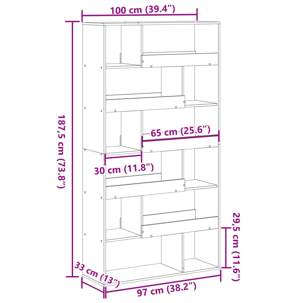 Libreria Rovere Artigianale 100x33x187,5 cm in Truciolato