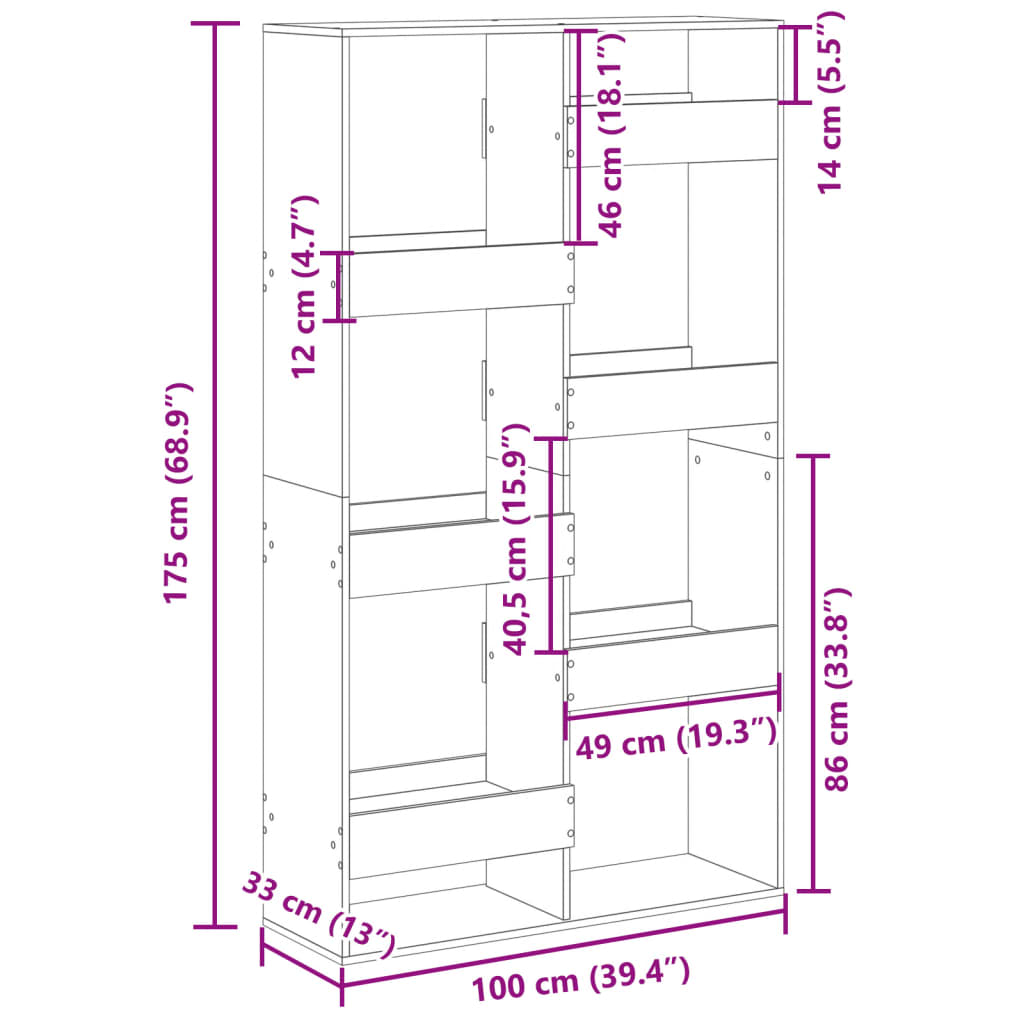Divisorio Grigio Sonoma 100x33x175 cm in Truciolato | homemem39