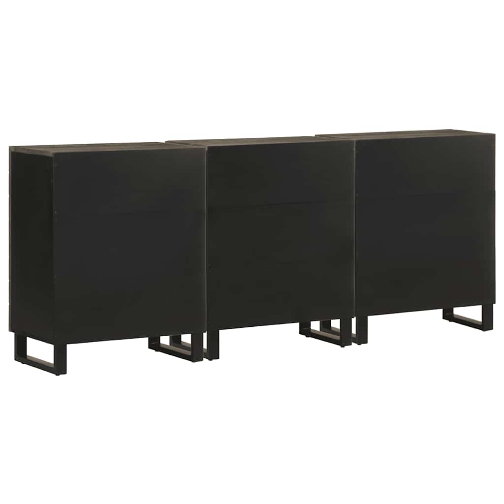 Credenze 3 pz Nere 60x33x75 cm in Legno Massello di Mango | homemem39