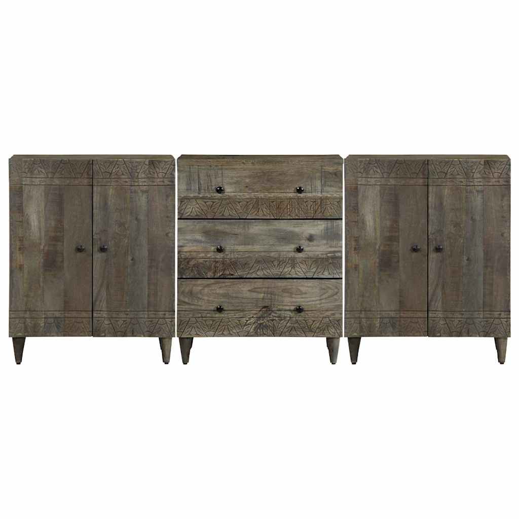 Credenze 3 pz Grigio Chiaro 60x33,5x75 cm Legno Massello Mango | homemem39