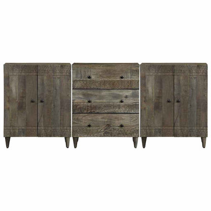 Credenze 3 pz Grigio Chiaro 60x33,5x75 cm Legno Massello Mango | homemem39