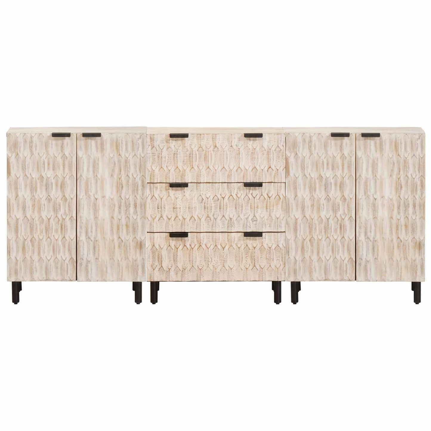 Credenza 3 pz 60 x 33 x 75 cm Legno di mango massello