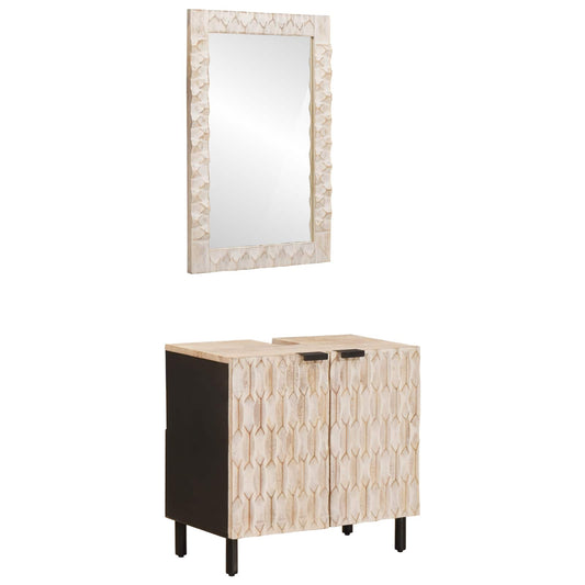 Set da Bagno Finitura Bianco Lavato Legno di mango massello