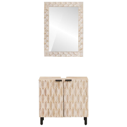 Set da Bagno Finitura Bianco Lavato Legno di mango massello