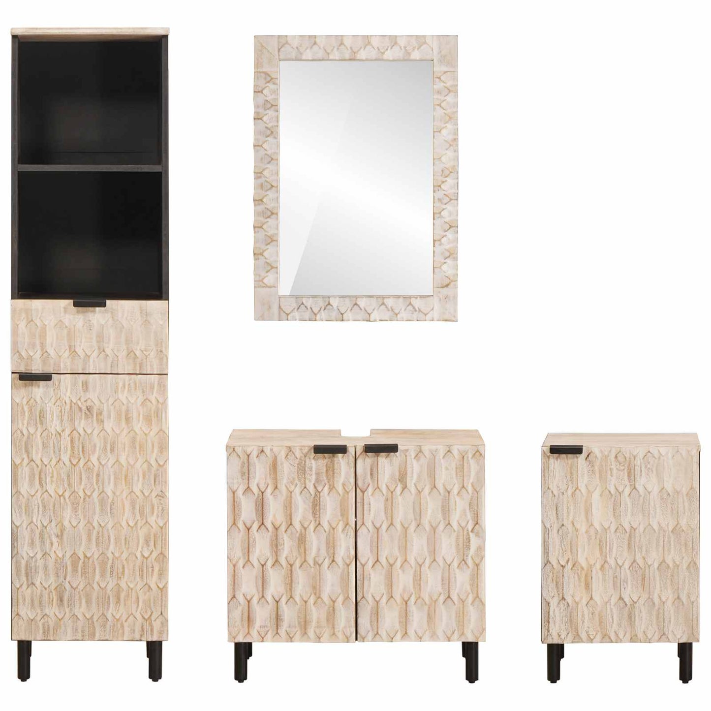 Set da Bagno Finitura Bianco Lavato Legno di mango massello