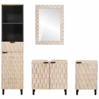 Set da Bagno Finitura Bianco Lavato Legno di mango massello