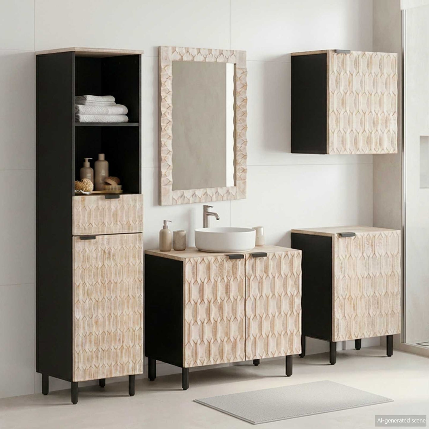 Set da Bagno con cassetto 5 pcs Finitura Bianco Lavato | homemem39