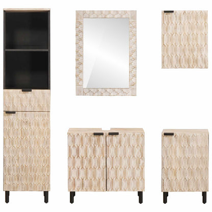 Set da Bagno Finitura Bianco Lavato Legno di mango massello