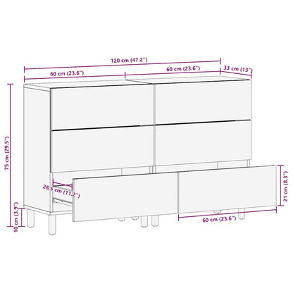 Credenza 2 pcs Finitura Marrone Acacia 60 x 33 x 75 cm | homemem39