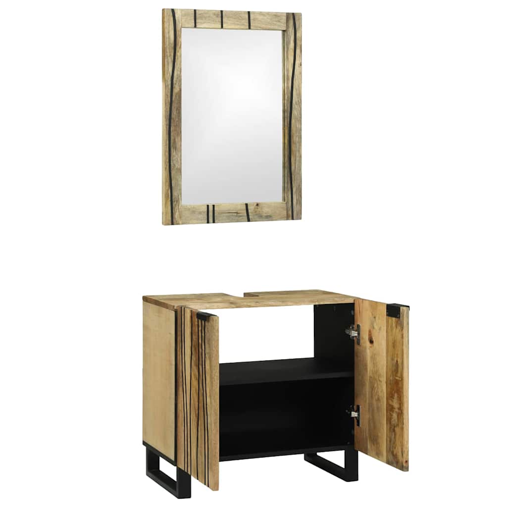 Set di Armadi da Bagno 2 pcs Naturale Legno di mango massello | homemem39