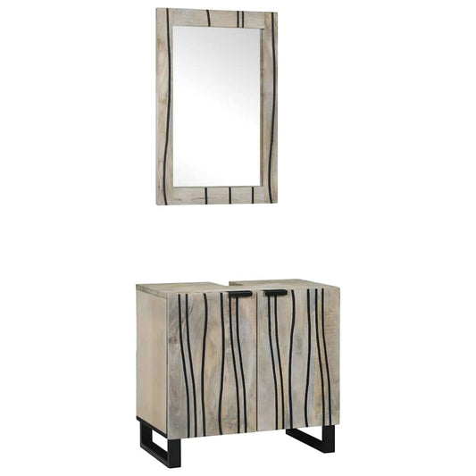 Set di Armadi da Bagno 2 pcs Bianco Legno di mango massello | homemem39