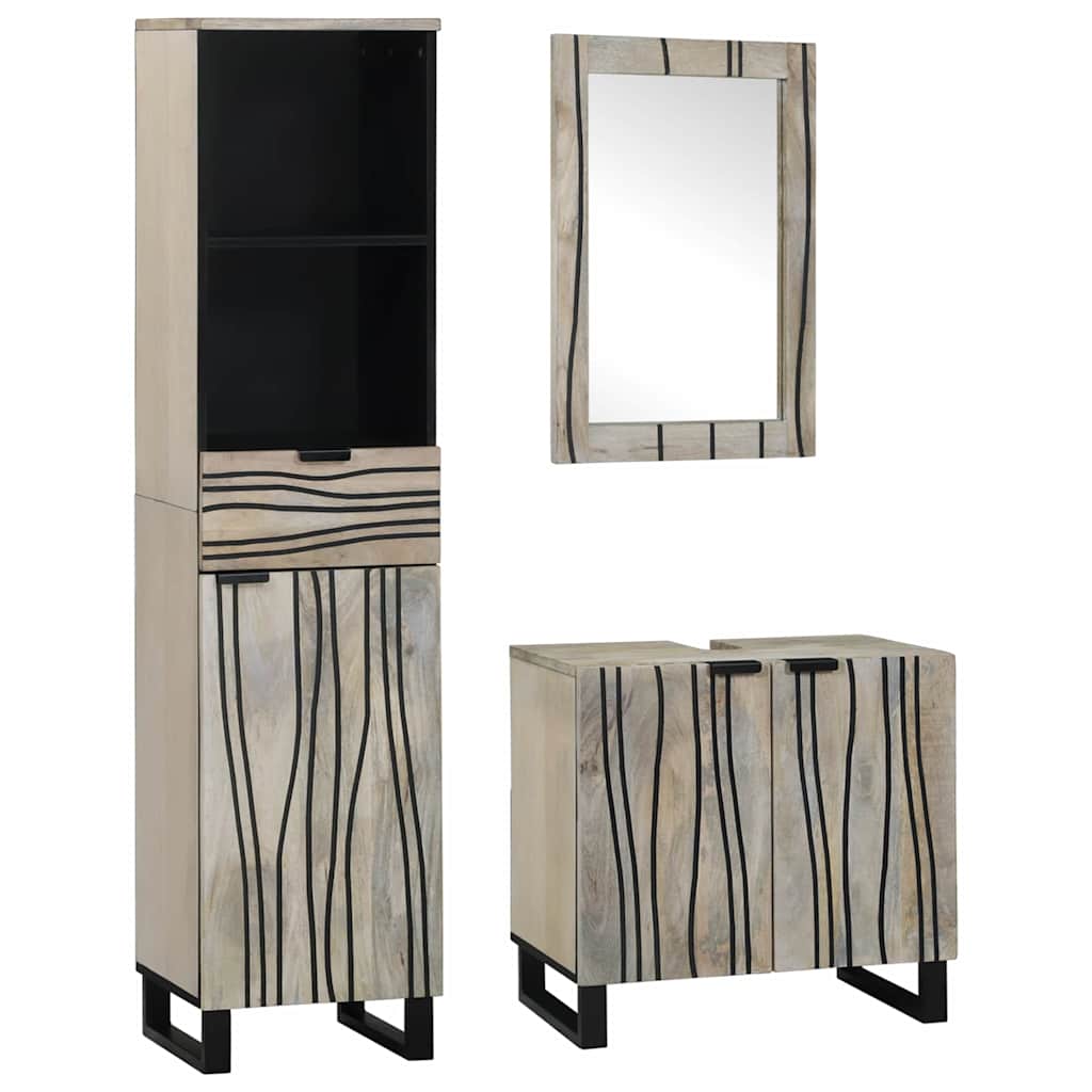 Set di mobili per il bagno 3 pcs Bianco Legno multistrato | homemem39