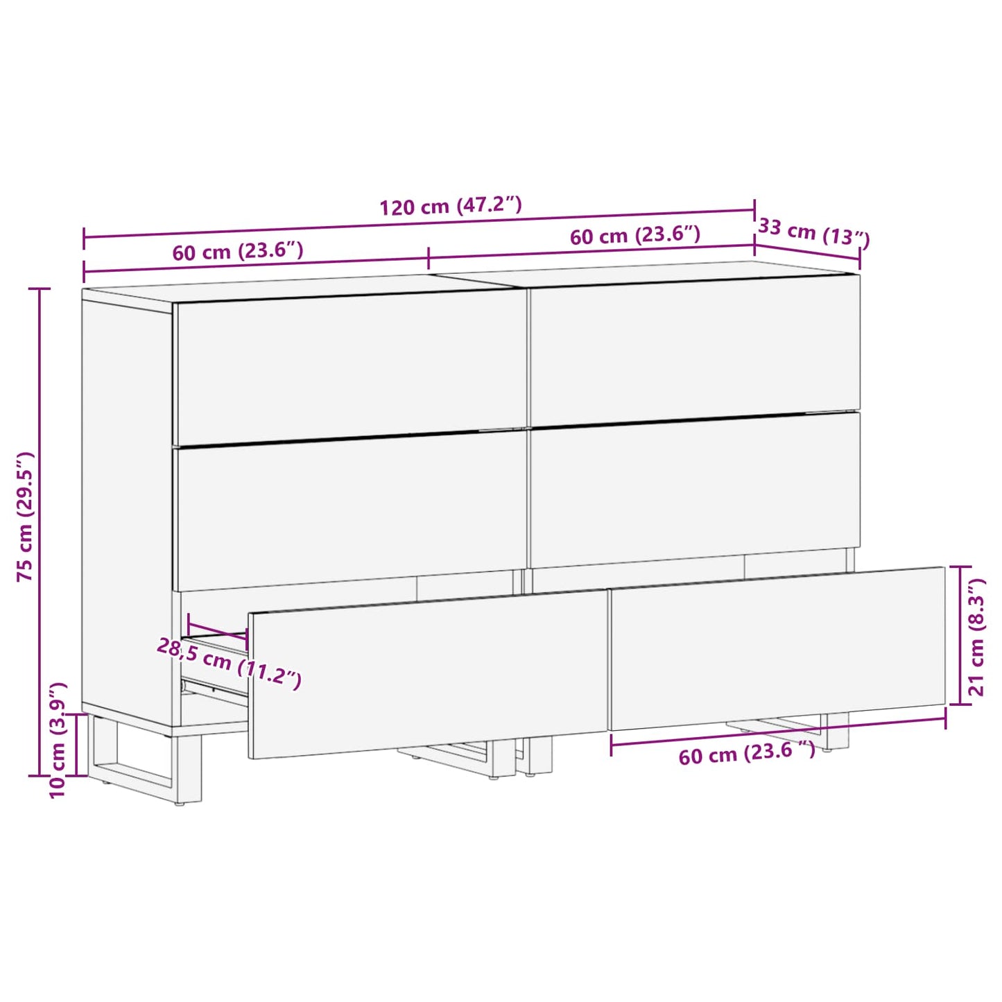 Credenza 2 pcs Marrone 60 x 33 x 75 cm Legno di mango massello | homemem39