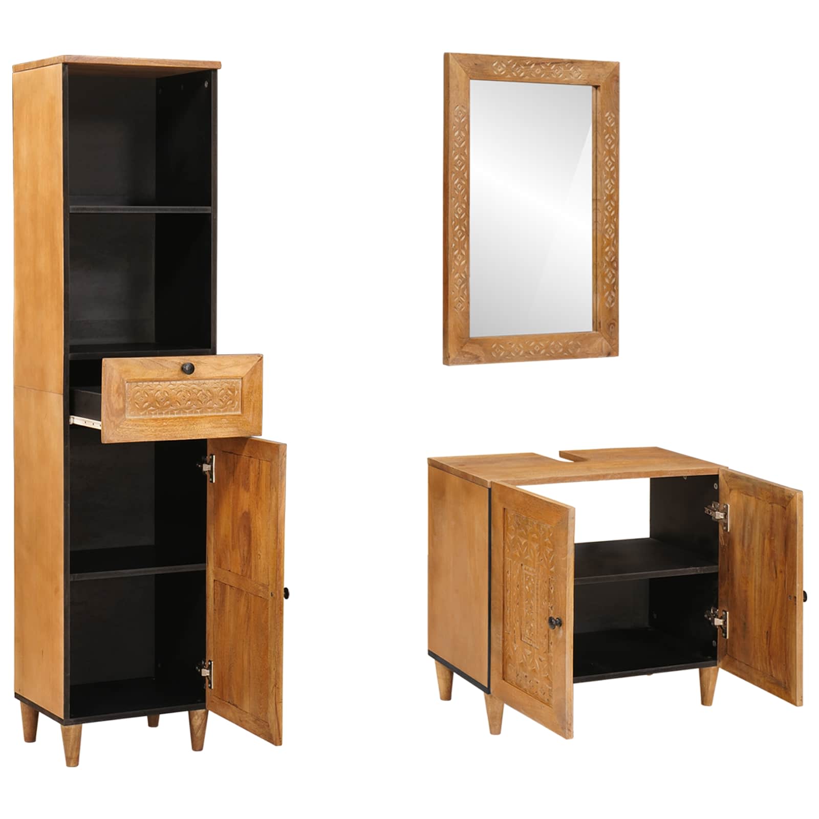 Set di mobili per il bagno 3 pcs Marrone Legno multistrato | homemem39
