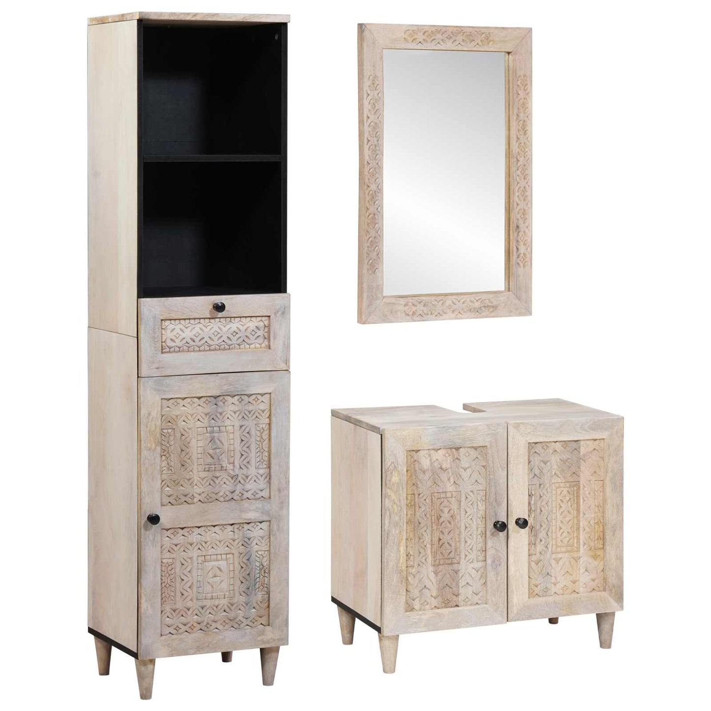Set di mobili per il bagno 3 pcs Bianco Legno multistrato | homemem39