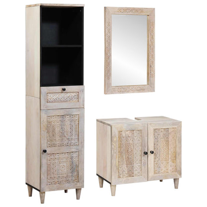 Set di mobili per il bagno 3 pcs Bianco Legno multistrato | homemem39