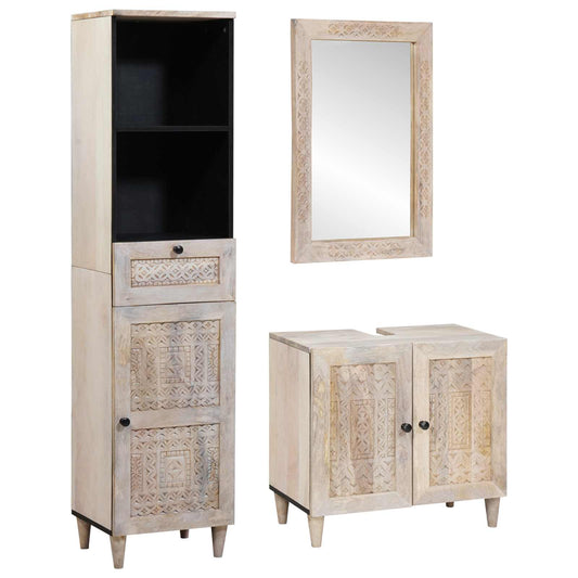 Set di mobili per il bagno 3 pcs Bianco Legno multistrato | homemem39