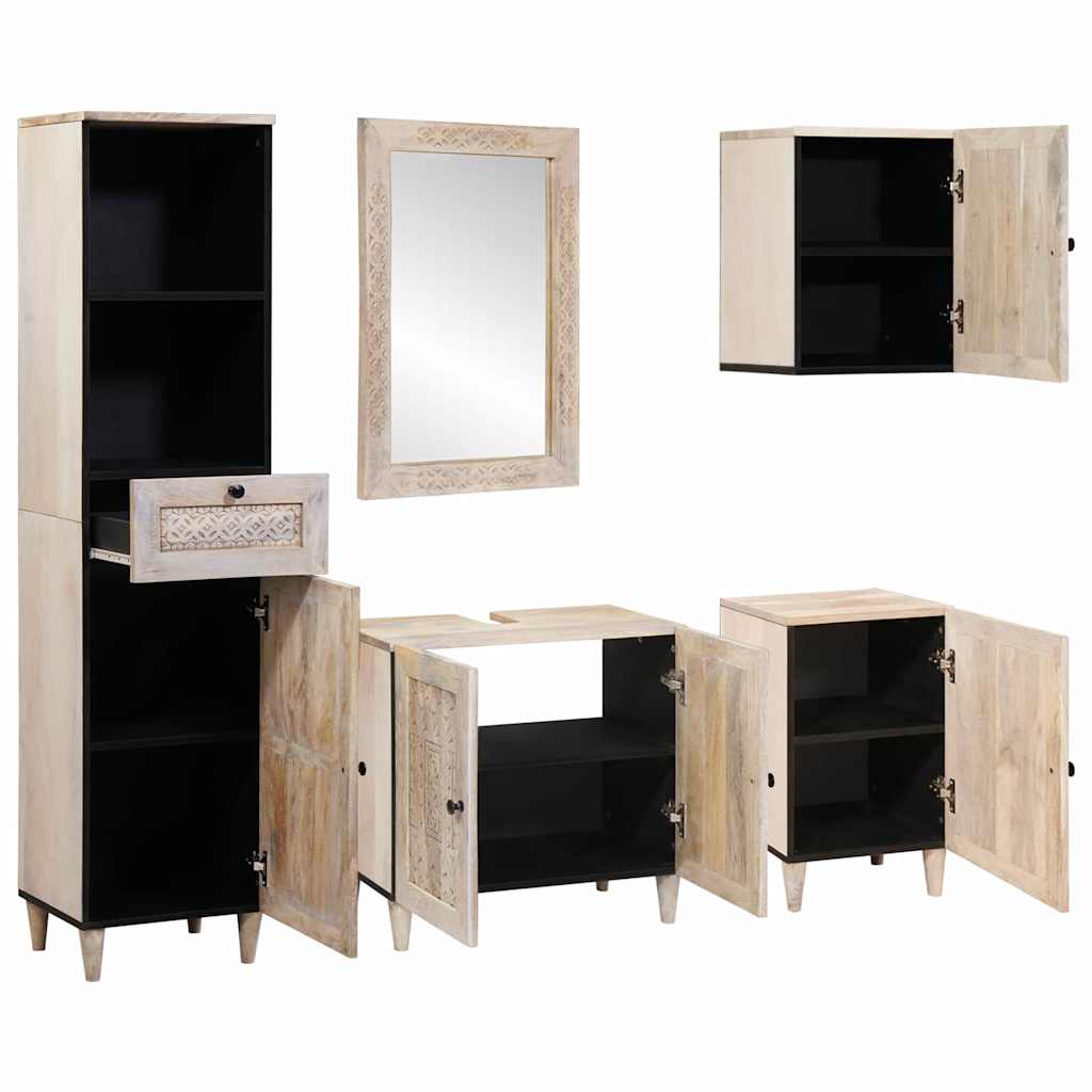 Set di mobili per il bagno 5 pcs Bianco legno massello di mango