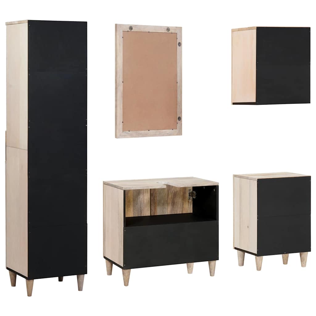 Set di mobili per il bagno 5 pcs Bianco legno massello di mango
