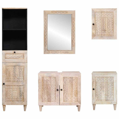 Set di mobili per il bagno 5 pcs Bianco legno massello di mango