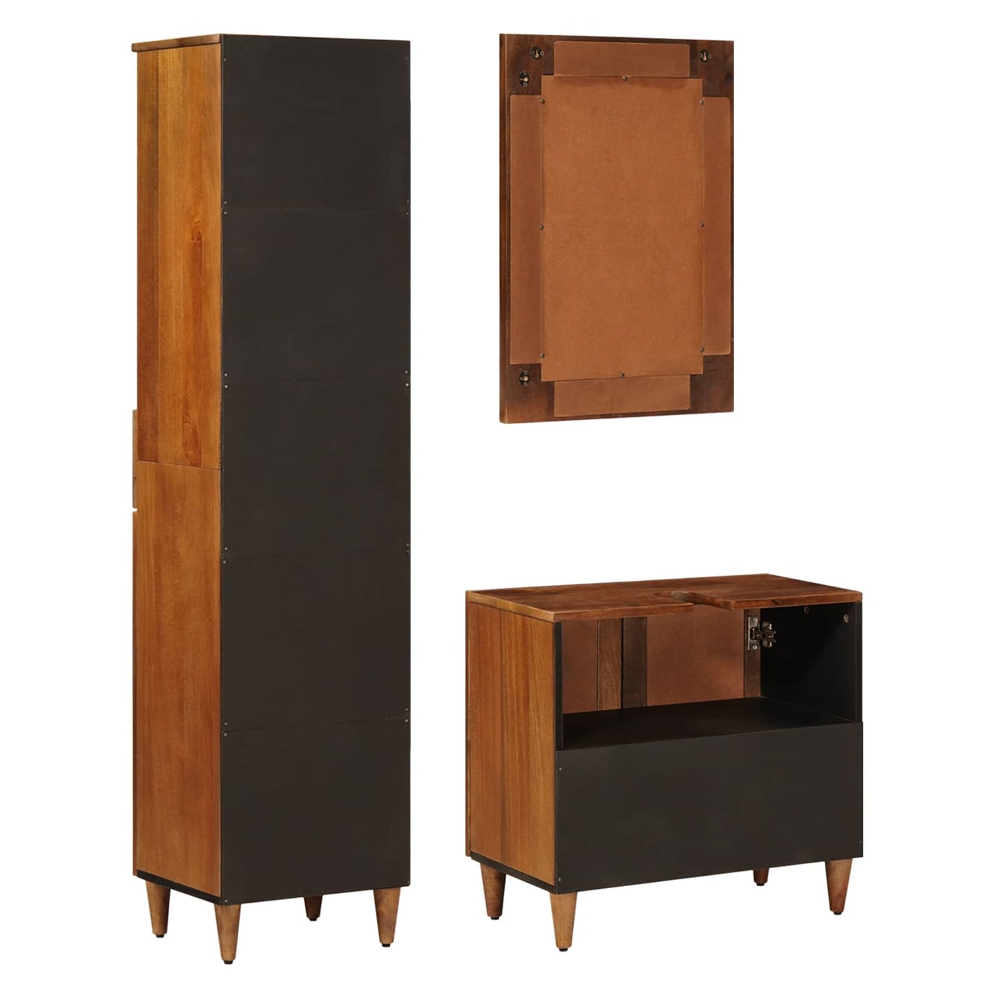 Set di mobili per il bagno 3 pcs Noce Legno di mango massello