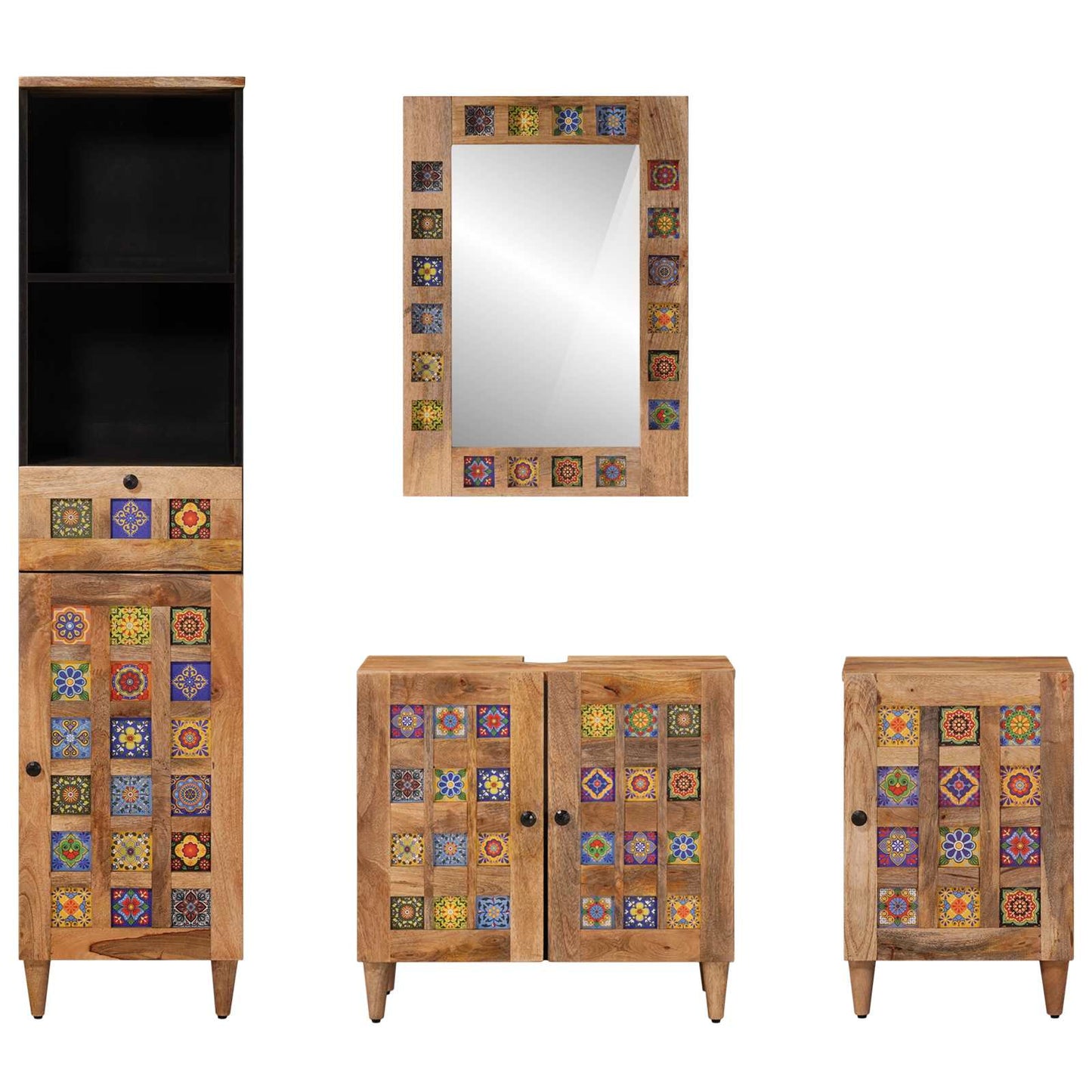 Set di mobili per il bagno con cassetto 4 pcs Naturale | homemem39
