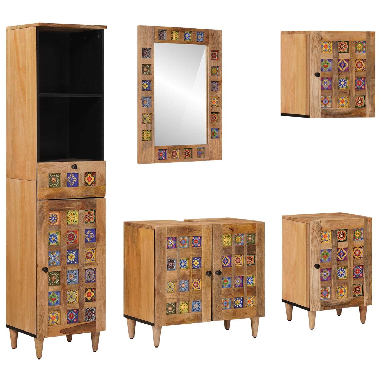 Set di mobili per il bagno con cassetto 5 pcs Naturale | homemem39
