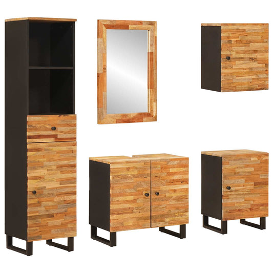 Set da Bagno con porta 5 pcs Naturale Legno di mango massello | homemem39