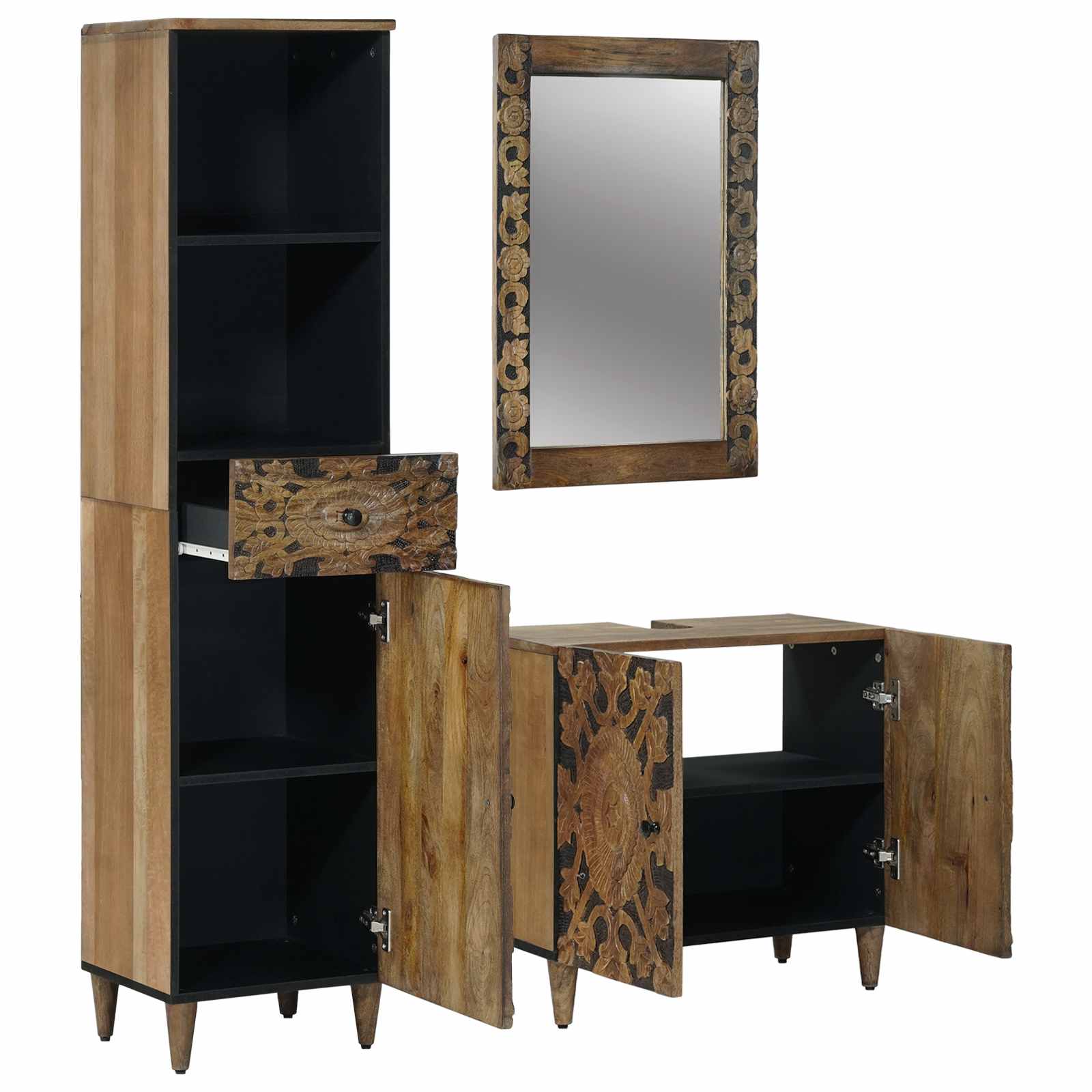 Set di mobili per il bagno con cassetto con porta 3 pcs Marrone | homemem39