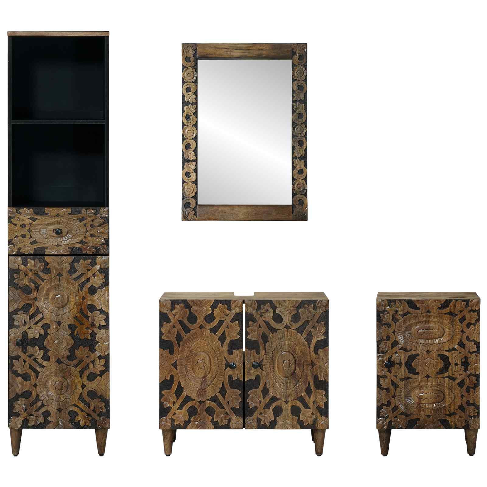 Set di mobili per il bagno con cassetto con porta 4 pcs Marrone | homemem39