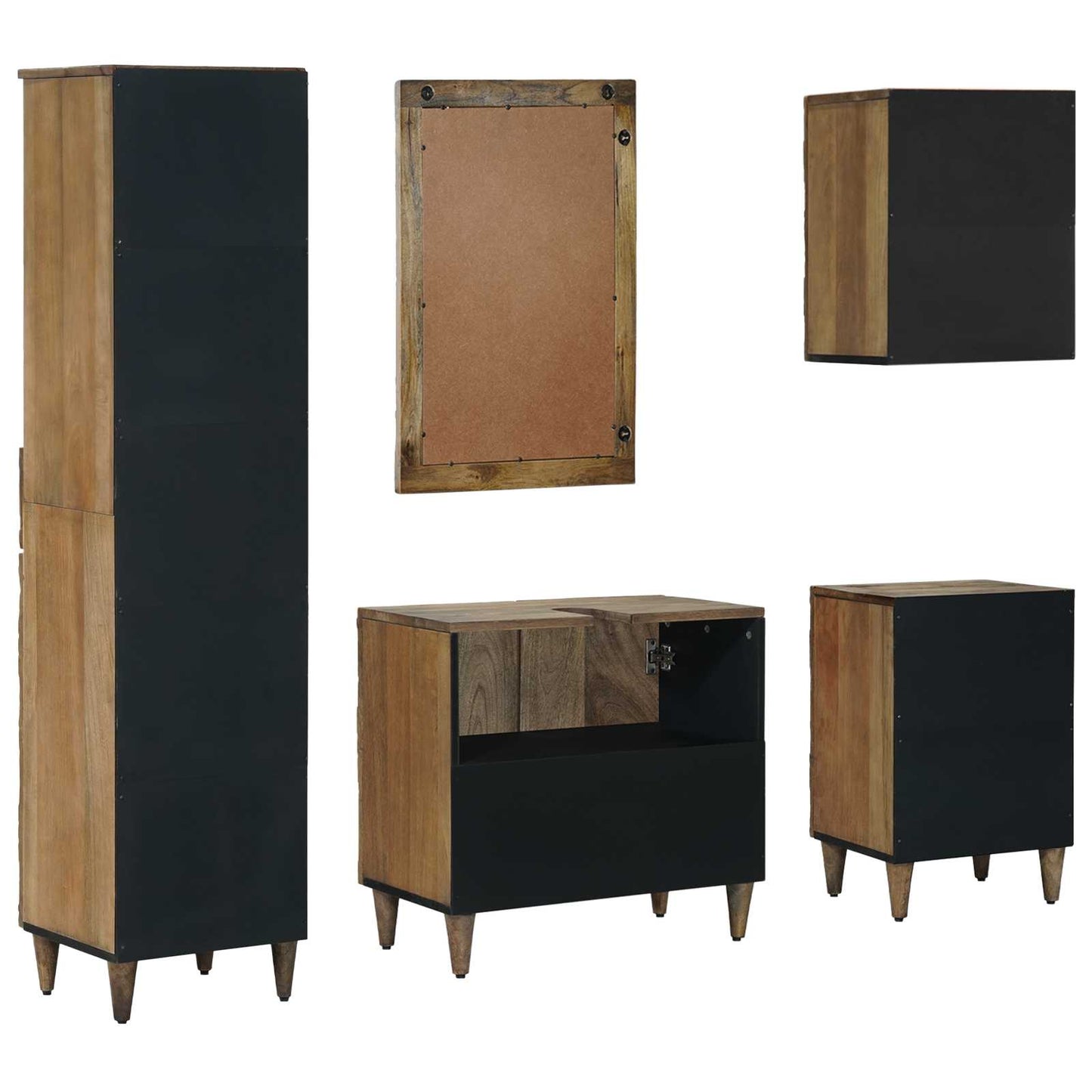 Set di mobili per il bagno con cassetto con porta 5 pcs Marrone | homemem39